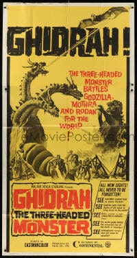 4w079 GHIDRAH THE THREE HEADED MONSTER 3sh 1965 Toho, he battles Godzilla, Mothra, and Rodan!
