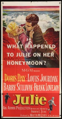 4w100 JULIE 3sh 1956 what happened to Doris Day on her honeymoon with Louis Jourdan, ultra rare!