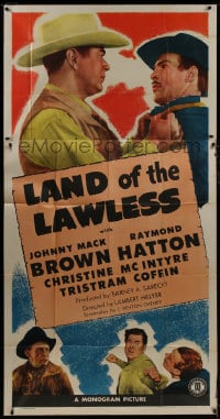 4w106 LAND OF THE LAWLESS 3sh 1947 close up of cowboy Johnny Mack Brown threatening bad guy!