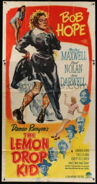 4w112 LEMON DROP KID 3sh 1951 wacky full-length artwork of Bob Hope in drag, Marilyn Maxwell!