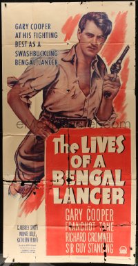 4w117 LIVES OF A BENGAL LANCER style A 3sh R1950 great full-length portrait of Gary Cooper with gun!