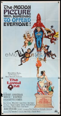 4w119 LOVED ONE 3sh 1965 Jonathan Winters in the motion picture with something to offend everyone!