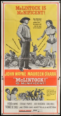 4w128 McLINTOCK 3sh 1963 great full length images of John Wayne & sexy Maureen O'Hara!