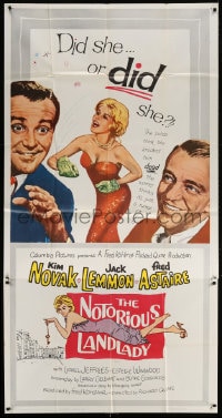 4w152 NOTORIOUS LANDLADY 3sh 1962 art of sexy Kim Novak between Jack Lemmon & Fred Astaire!