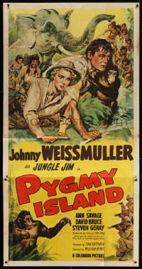 4w181 PYGMY ISLAND 3sh 1950 Glenn Cravath art of Johnny Weissmuller as Jungle Jim & Ann Savage!