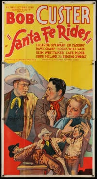 4w199 SANTA FE RIDES 3sh 1937 art of cowboy Bob Custer rescuing Eleanor Stewart from bad guys!