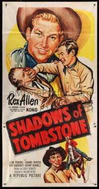 4w204 SHADOWS OF TOMBSTONE 3sh 1953 cool art of Arizona cowboy Rex Allen beating up bad guy!