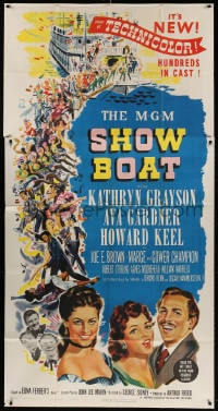4w205 SHOW BOAT 3sh 1951 art of Kathryn Grayson, sexy Ava Gardner, Howard Keel & huge crowd!