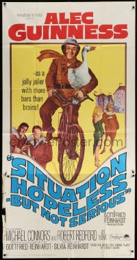 4w208 SITUATION HOPELESS-BUT NOT SERIOUS 3sh 1965 wacky art of Alec Guinness on bike with goose!