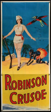 4w008 ROBINSON CRUSOE stage play English 3sh 1930s full-length with Friday & bird by cabin!