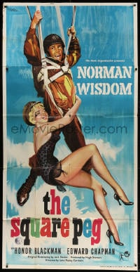 4w014 SQUARE PEG English 3sh 1958 Nistri art of sexy woman holding onto paratrooper Norman Wisdom!