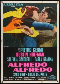 4w290 ALFREDO ALFREDO Italian 1p 1972 art of Dustin Hoffman kissing Stefania Sandrelli by Ciriello!