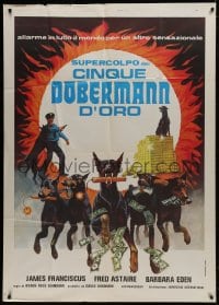 4w295 AMAZING DOBERMANS Italian 1p 1977 best different artwork of dogs carrying weapons & cash!