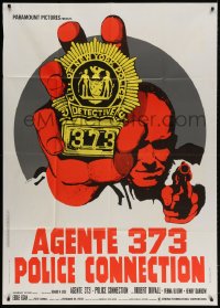 4w310 BADGE 373 Italian 1p 1973 different Iaia art of New York cop Robert Duvall with badge & gun!