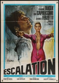 4w430 ESCALATION Italian 1p 1968 art of sexy Claudine Auger in unzipped jumpsuit by De Amicis!