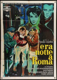 4w431 ESCAPE BY NIGHT Italian 1p 1960 Roberto Rossellini, art of top stars by Ercole Brini!