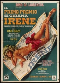 4w436 FIRST PRIZE IRENE Italian 1p 1970 Iaia art of naked nurse who is the prize in contest, rare!