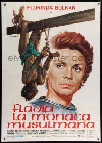 4w438 FLAVIA Italian 1p 1974 Tarantelli art of Florinda Bolkan watching man bound & hung!