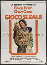 4w443 FOUL PLAY Italian 1p 1979 wacky Lettick art of Goldie Hawn & Chevy Chase, screwball comedy!