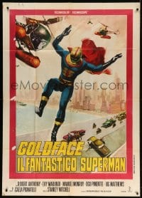 4w459 GOLDFACE Italian 1p 1967 wacky art of masked wrestler superhero in mid air by Mos!