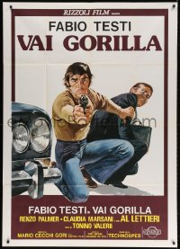 4w480 HIRED GUN Italian 1p 1975 great artwork of Fabio Testi with gun protecting man by car!