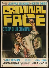 4w483 HO! Italian 1p 1968 different Symeoni art of Jean-Paul Belmondo with gun, Criminal Face!