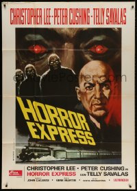 4w484 HORROR EXPRESS Italian 1p 1974 different art of Telly Savalas & monsters over train!