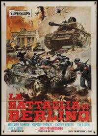 4w520 KIERUNEK BERLIN Italian 1p 1969 different art of Nazis & tanks on World War II battlefield!