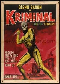 4w528 KRIMINAL Italian 1p 1966 Umberto Lenzi, cool art of man with knife in cool skeleton costume!