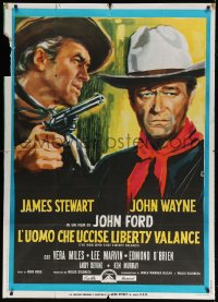4w576 MAN WHO SHOT LIBERTY VALANCE Italian 1p R1970s John Wayne & James Stewart, different art!
