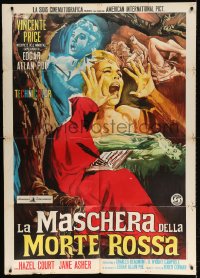 4w579 MASQUE OF THE RED DEATH Italian 1p 1964 different Ciriello art montage of scared women!