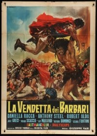 4w648 REVENGE OF THE BARBARIANS Italian 1p 1960 Casaro art of huge men fighting Roman soldiers!