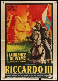 4w651 RICHARD III Italian 1p 1956 different art of Laurence Olivier & pretty Claire Bloom, rare!