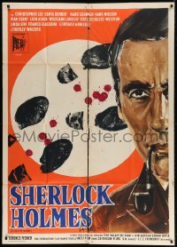 4w686 SHERLOCK HOLMES & THE DEADLY NECKLACE Italian 1p 1964 art of Christopher Lee & footprints!