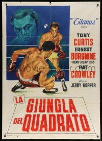 4w698 SQUARE JUNGLE Italian 1p R1960s art of Tony Curtis boxing in the ring & Borgnine, rare!