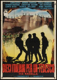 4w726 TEN ITALIANS FOR ONE GERMAN Italian 1p 1962 art of four men surrounded by German Nazis!