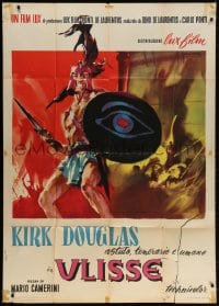 4w749 ULYSSES Italian 1p 1955 best different art of warrior Kirk Douglas by Dell'Orco!
