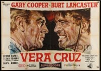 4w759 VERA CRUZ horizontal Italian 1p 1955 different Cesselon of Gary Cooper & Burt Lancaster, rare!
