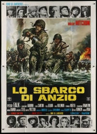 4w804 ANZIO Italian 2p 1968 different Casaro art of Robert Mitchum, Peter Falk & soldiers in WWII!