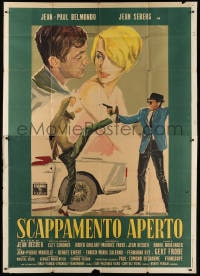 4w811 BACKFIRE Italian 2p 1964 great Ercole Brini art of Jean Seberg & Jean-Paul Belmondo!