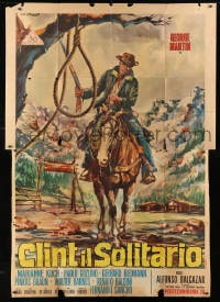 4w823 CLINT THE STRANGER Italian 2p 1967 Stefano spaghetti western art of cowboy on horse by noose!