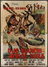 4w841 DUE BIANCHI NELL'AFRICA NERA Italian 2p 1970 Franco & Ciccio, wacky Picchioni jungle art!