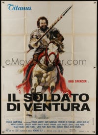 4w881 IL SOLDATO DI VENTURA Italian 2p 1976 art of soldier of fortune Bud Spencer on horseback!