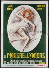 4w893 LA RONDE Italian 2p R1970s best Casaro art of sexy naked Jane Fonda under sheet in bed, rare!