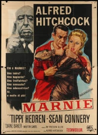 4w913 MARNIE Italian 2p 1964 different art of Sean Connery, Tippi Hedren & Alfred Hitchcock!