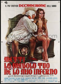 4w918 METTI LO DIAVOLO TUO NE LO MIO INFERNO Italian 2p 1972 Casaro art of man & near-naked girl!