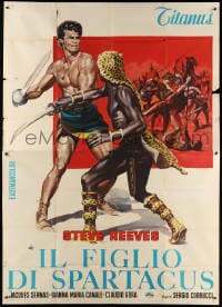 4w955 SLAVE Italian 2p 1967 art of Steve Reeves as Son of Spartacus fighting guy in leopardskin!