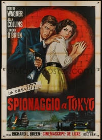 4w962 STOPOVER TOKYO Italian 2p R1960s Casaro art of sexy Joan Collins & spy Robert Wagner in Japan!