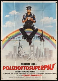 4w967 SUPER FUZZ Italian 2p 1980 Casaro art of policeman Terence Hill sitting on rainbow, rare!