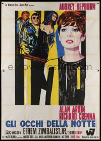 4w987 WAIT UNTIL DARK Italian 2p 1968 blind Audrey Hepburn is terrorized by Alan Arkin, different!
